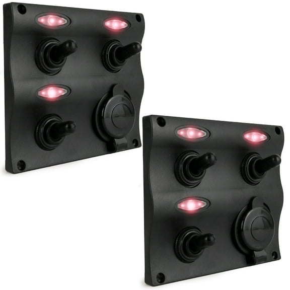 Five Oceans Switch Panel, Marine Switch Panel - Boat Switch Panel Waterproof - 3 Gang Toggle with Power Socket, Toggle Switch Panel with Boat Switch Panel Labels, 12-24 Volts - 2-Pack - FO2892-M2