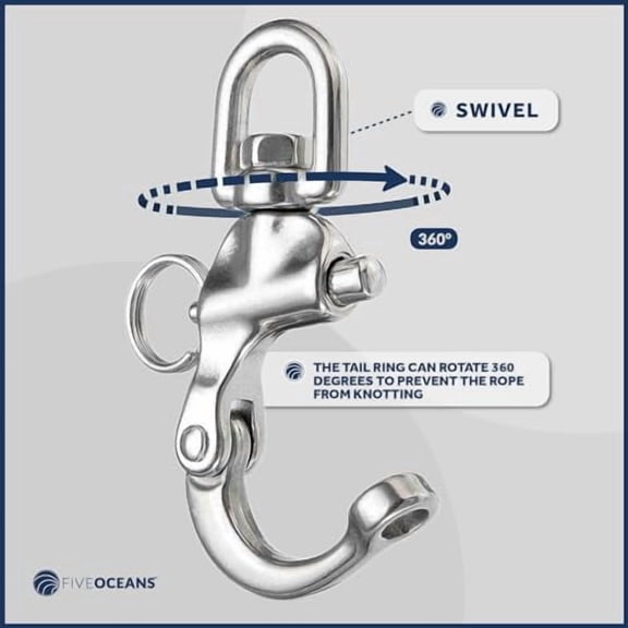 Five Oceans Swivel Eye Snap Shackle Quick Release Bail Rigging for Sailing Boat, 316 Marine-Grade Stainless Steel Clip Carabiner Hook