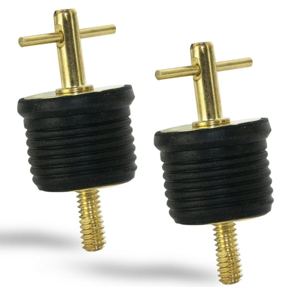 Five Oceans T-Handle Drain Plug, For 1-Inch Diameter Drains, Locks in Place, Brass Handle, Rubber Plug, 2-Pack - FO2882-M2