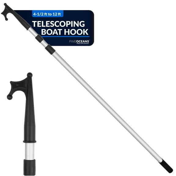 Five Oceans Telescoping Aluminum Boat Hook Extends from 4-1/2 ft to 12 ft - FO3466