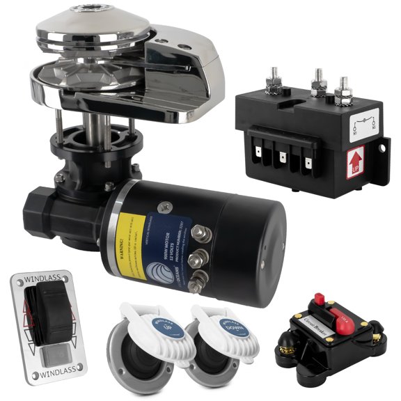 Five Oceans Vertical Windlass Kit, Boat Anchor Windlass Pacific 1500 Watts, 12V DC, Max Limit Pulling Power 2645 Lb, Solenoid, 135A Circuit Breaker, Up/Down Foot Switch and Rocker Switch - FO3444