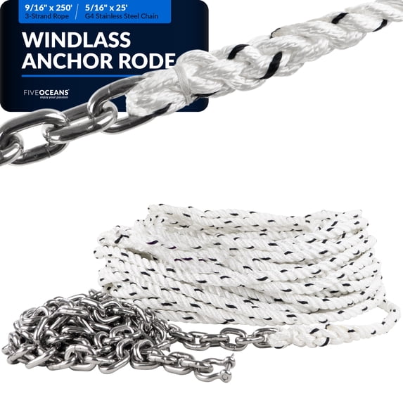 Windlass Rope Chain Kits Five Oceans Windlass Anchor Rode and Chain, Hand-Spliced Anchor Rope ...