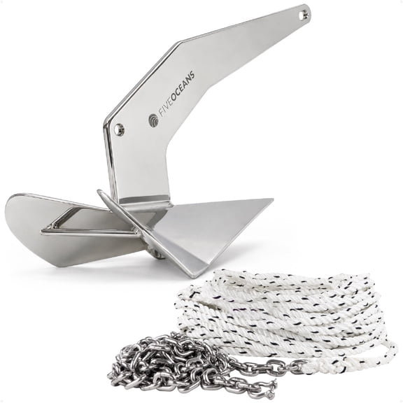 Five Oceans Windlass Boat Anchor Kit, 11 Lb Delta Style Anchor, 1/2" x 100' 3-Strand Rope, 1/4" x 15' HTG4 Stainless Steel Chain - FO4216-4526