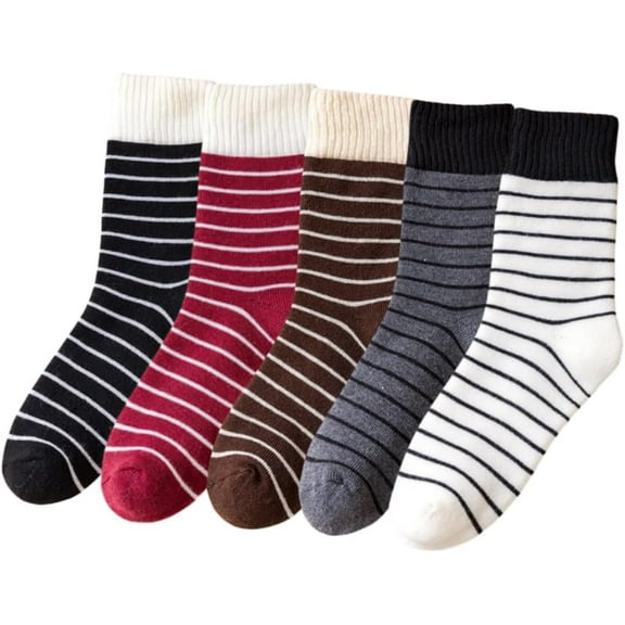 Five Pack Cotton Socks for Women and Girls, Warm Cute Calf Sock