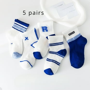 Five Pairs of Children's Cartoon Bear Fashion Striped Boy Mesh Breathable Spring and Summer Sports Socks Blue 4-6T