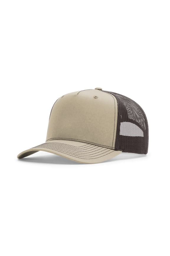 Five Panel Champ Trucker Hat (112FPC), One Size Fits Most, Split Khaki/Coffee