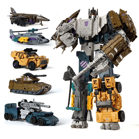 Five-Part Military Vehicle Assemble Robot Set, Multiple Combat Vehicle Convert Into Giant Combined Warrior Hobby Figurine