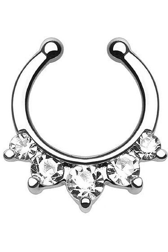 Five Paved Gem Non-Piercing Septum Hanger Rainbow