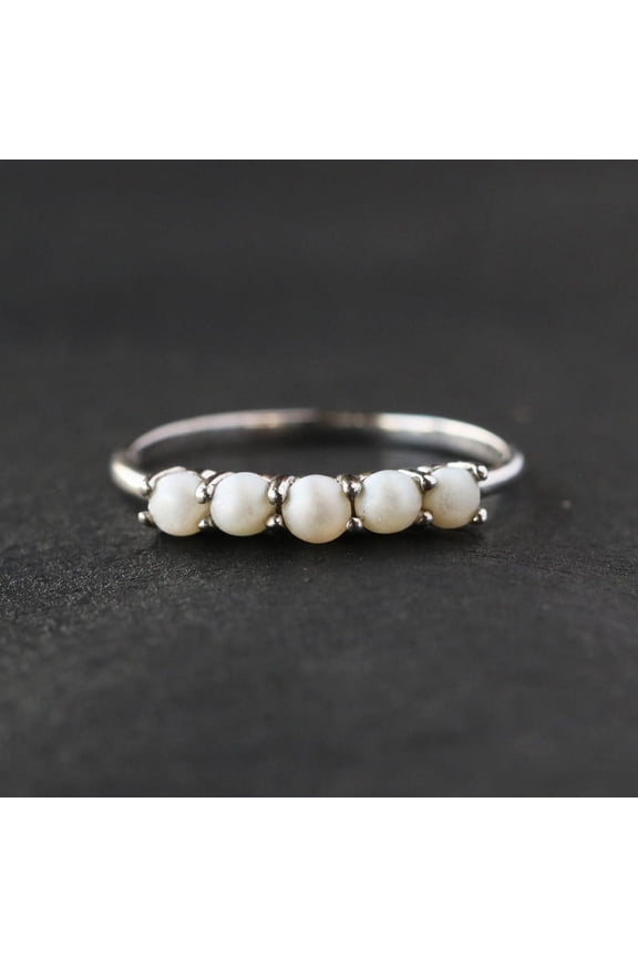 Five Pearl Ring, Pearl Ball Ring, Midi Ring, Stacking Band, 925 Sterling Silver Ring, Handmade Fine Jewelry, Minimalist Ring,