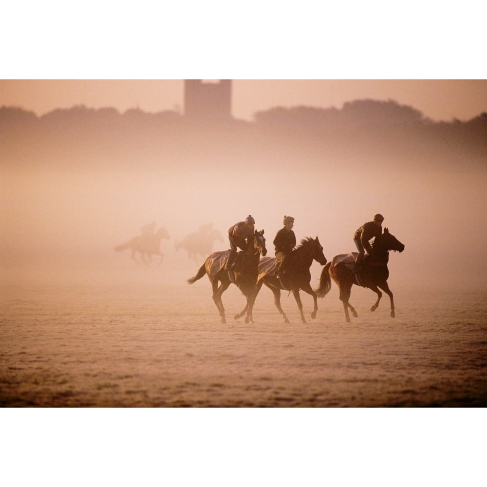 Five People Riding Thoroughbred Horses In A Field Curragh County