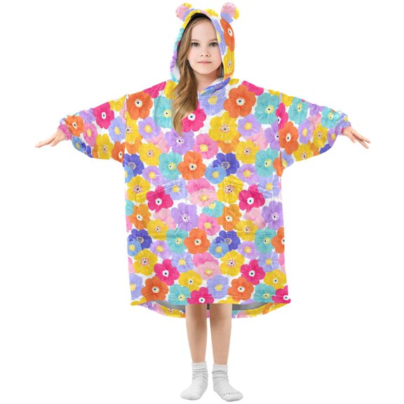Five Petal Tiles Wearable Blankets Hoodie Oversize Sherpa Wearable Soft Blanket Warm Cozy 3-14 Age