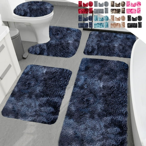 Five-Piece Bathroom Rug Set | Modern Velvet Fleece Bath Mats and Toilet Seat Covers | Soft Plush Cushioned Floor Mats with Non-Slip Latex Backing | Multi-Color Mix | 40x38 cm & 40x80 cm | Machine