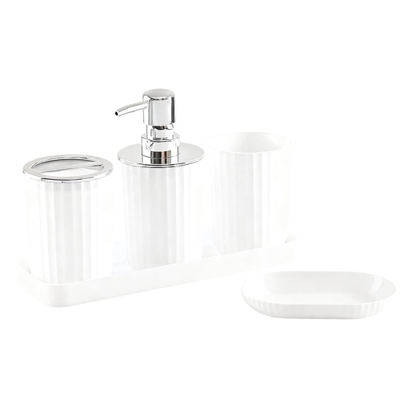Five-Piece Bathroom Set with Toothbrush Holder, Soap Dish, and Tray for Countertop Organization - White
