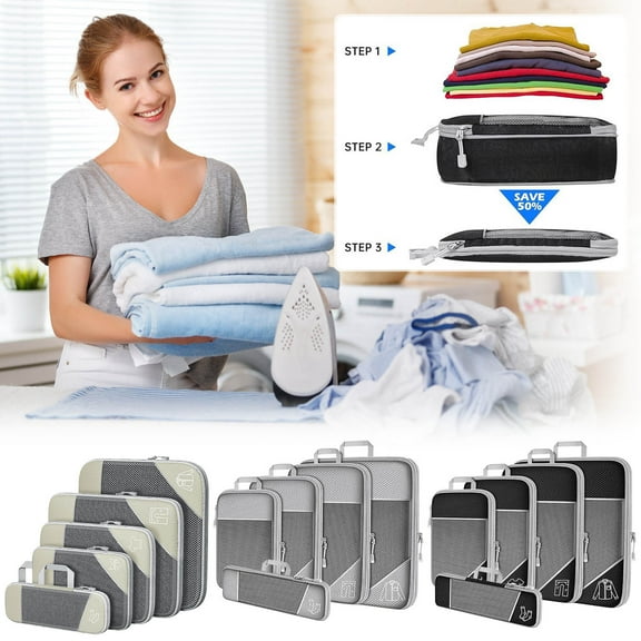 Five-Piece Compression Packing Cube Set with Comprehensive Sizes for Travel Luggage Organization and Suitcase Optimization