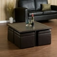 thumbnail image 1 of Five Piece Dark Brown Faux Leather Coffee Table and Storage Ottoman Set, 1 of 9