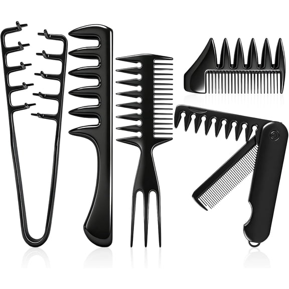 Hair Styling Comb Set Men HEYMKGO- Volumizing Texture Comb & Wide Tooth Comb with Folding Comb, Fish Tail Comb, Dual-Sided Comb for All Hair Types - 5pcs Professional Hairstyling Tools