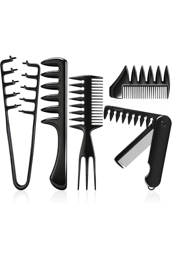 5pcs Hair Styling Comb Set Volumizing Texture Comb, Wide Tooth Comb, Folding Comb, Fish Tail Comb, Dual-Sided Comb for All Hair Types