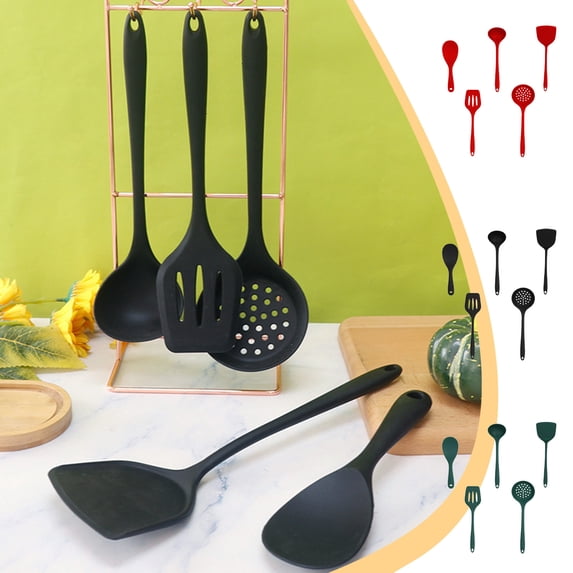 Five-Piece Kitchen Utensil Set, Cooking Spoon Spatula Strainer, Non-Stick + Dishwasher Safe, Easy Cleaning, Ideal for Home Cooking, Everyday Meal Prep, Essential Cookware Collection Akmoler