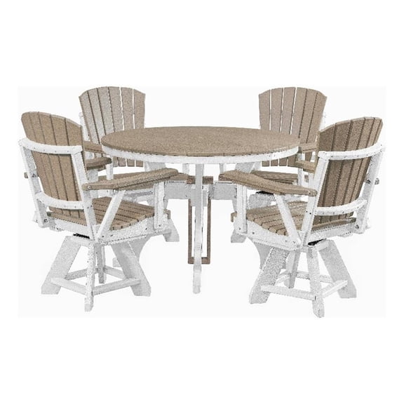 Five Piece Round Dining Height Dining Set in Weatherwood/White