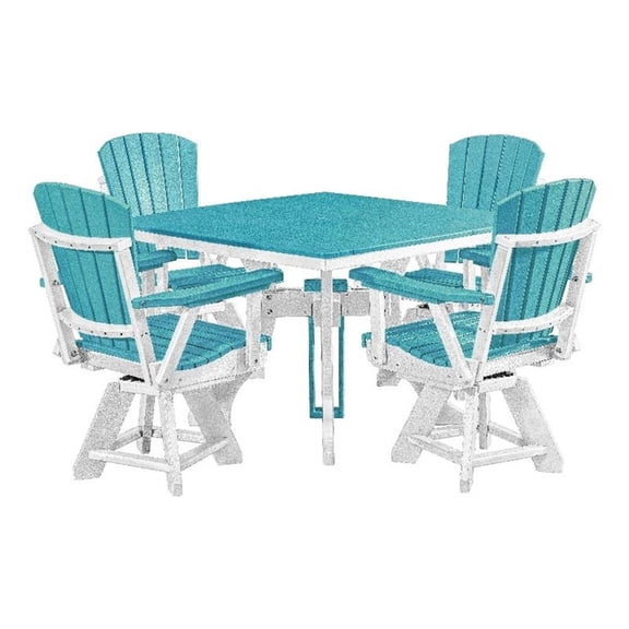 Five Piece Square Counter Height Dining Set in Aruba Blue with a White Base