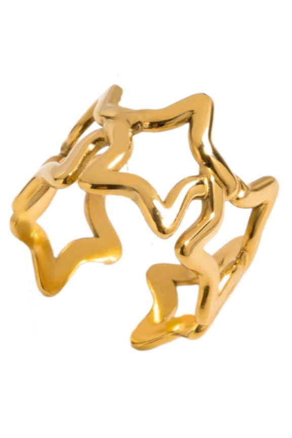 Five Point Star Cutout Design Stainless Steel Ring Flexible Size Pentagrams Openable Ring For Stacking Wear