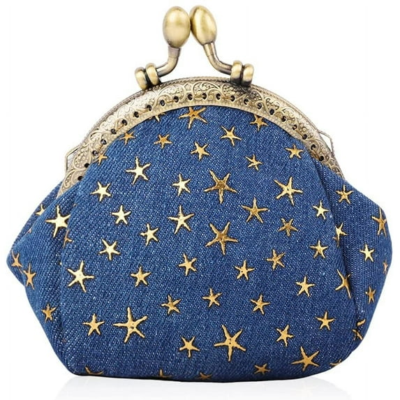 Five-Pointed Star Coin Purse Denim Change Pouch Wallets Buckle with Kisslock Clasp Coin Holder Clutch Handbags for Women Ladies