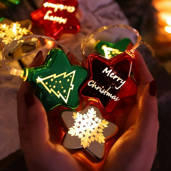 Five Pointed Star Led String Light, 5FT 10LED Battery Operated Snowflake Christmas tree Xmas Decoration for Home Party and Tree Creative Warm Light Festival Decor