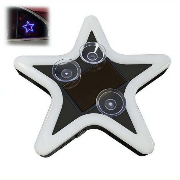 Five Pointed Star Light for Car Windows, Solar-Powered Vehicle LED Neon Light with Suction Cups, Cute Car LED Neon Lamp for Rear & Side Window