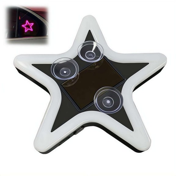 Five Pointed Star Light for Car Windows, Solar-Powered Vehicle LED Neon Light with Suction Cups, Cute Car LED Neon Lamp for Rear & Side Window