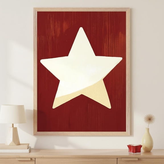 Five Pointed Star Rustic Red Wall Art Primitive Americana Decor Farmhouse Unframed Paper Print
