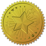 Five-Pointed Star Stickers Gold Certificate Envelope Seals 2" Round Foil Self Adhesive Embossed Label 100pcs for Wedding Invitations Certification Graduation Notary Corporate Office DIY