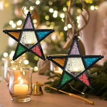 Five Pointed Star Windproof Candlestick in Mercury Glass - Elegant Iron Stained Glass Wind Lamp for Holidays