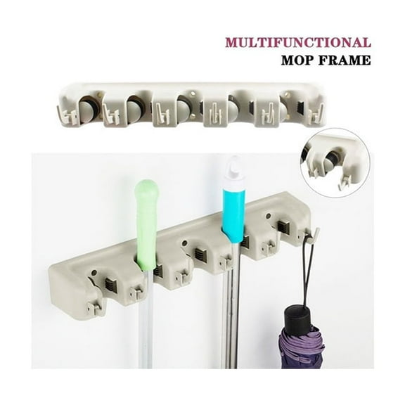 Five Positions Six Hooks Mop Holder Hanger Tool Storage Magic Wall Mount