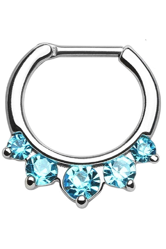 Five Pronged CZs 316L Surgical Steel Septum Clicker Ring 14 gauge