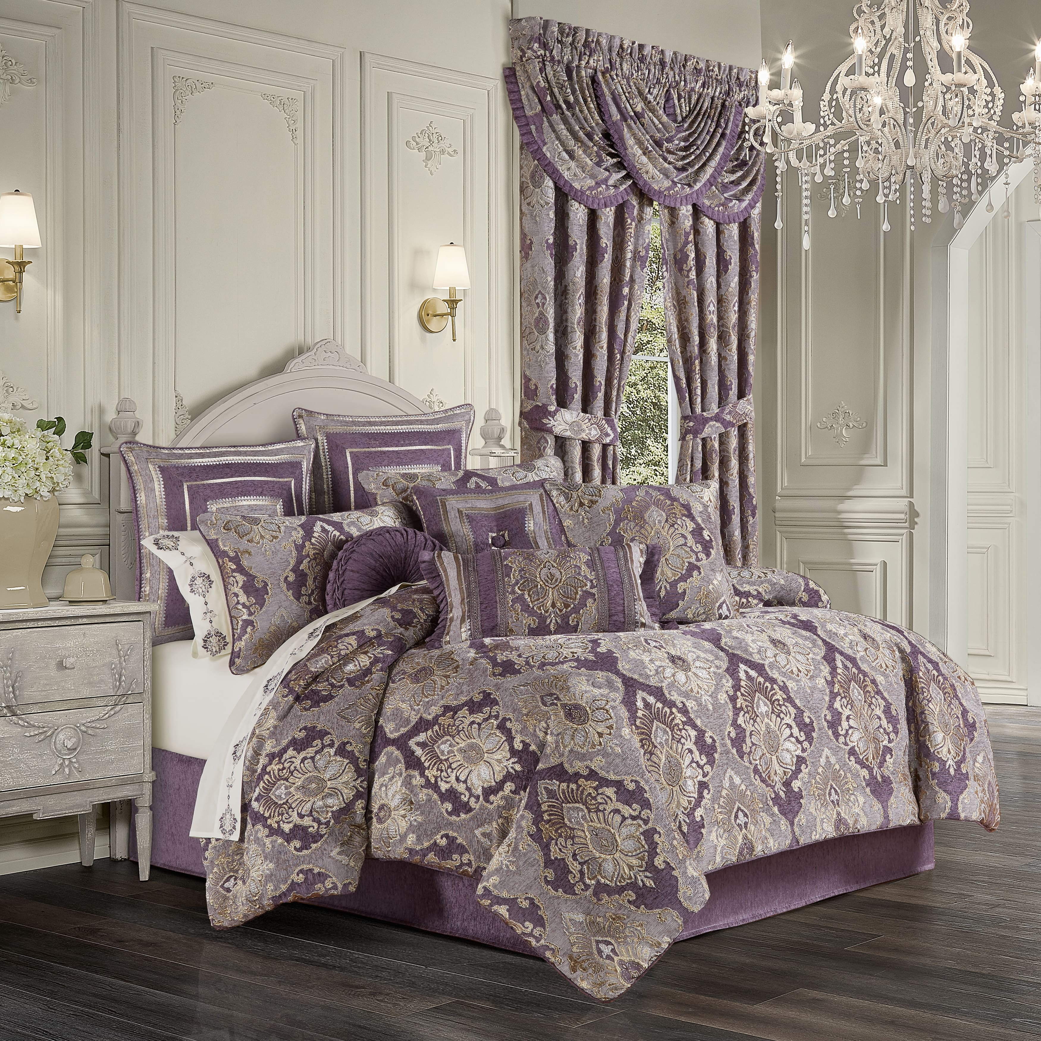 Lavender and Gold Jacquard Queen Comforter Set with Microfiber