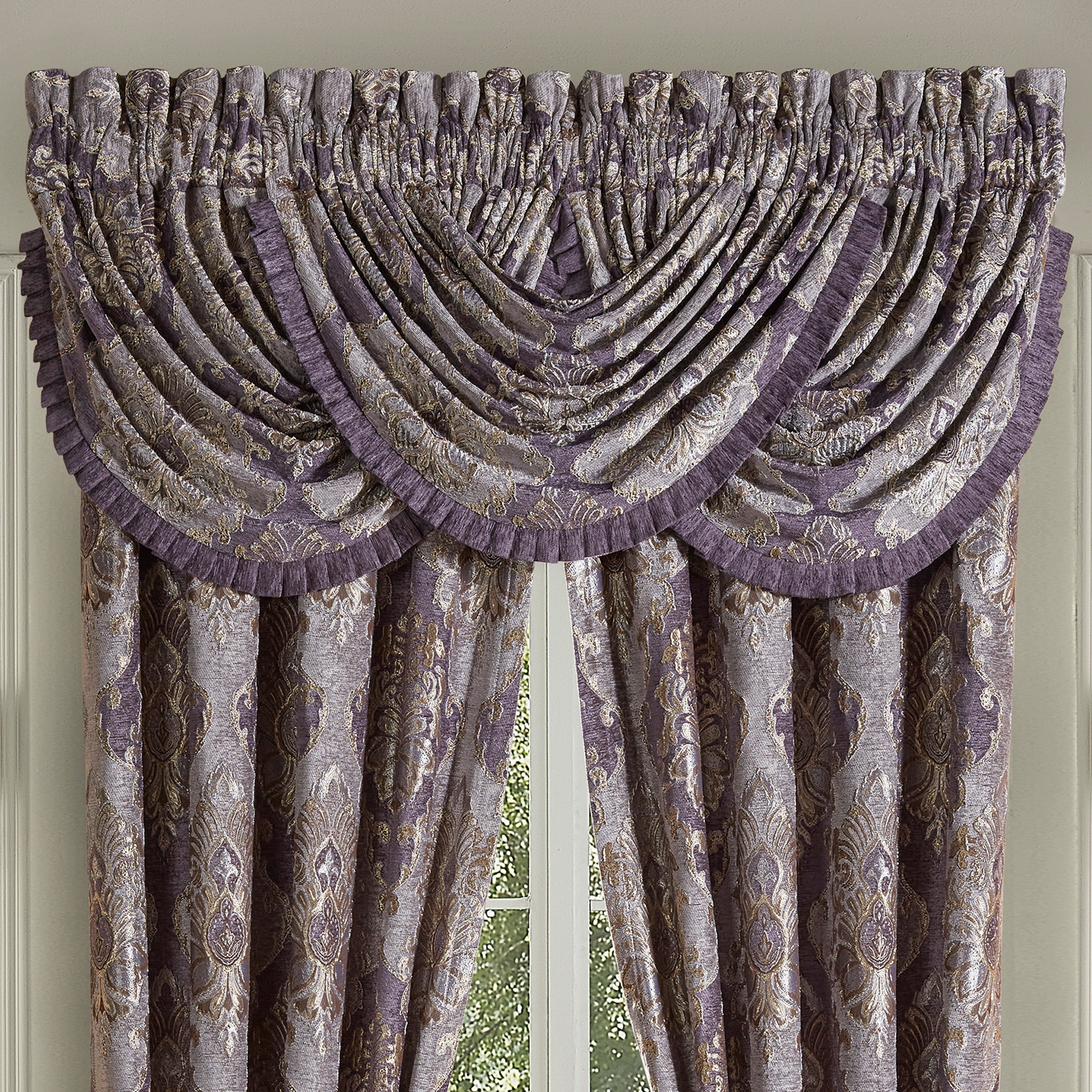 Dominique Lavender Polyester Waterfall Valance with Frills