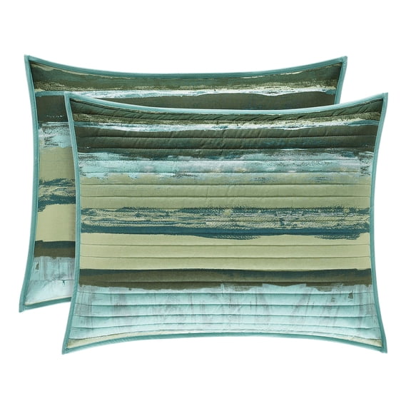 Five Queens Court Forest Cameron Watercolor Stripe Quilted Pillow Sham Green, King 20x36
