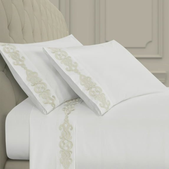 Five Queens Court Isabel Embroidered Sheet Set California King - Silver