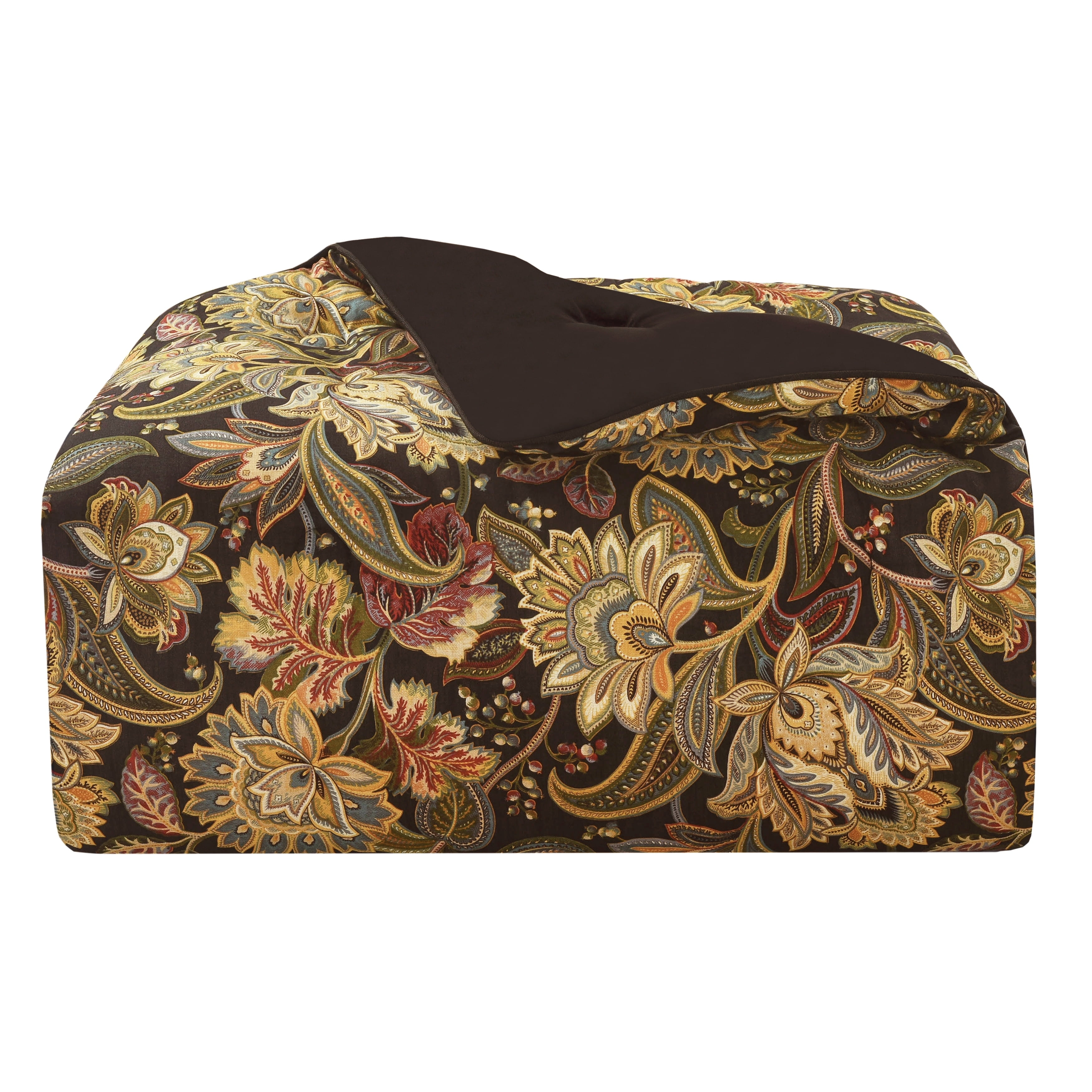 King Black Cotton Reversible Comforter Set with Floral Design