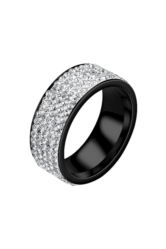 Five Ring Fashion Stainless Steel Couple Ring Unisex Band Jewelry for Him Her, 5.98 cm, Black