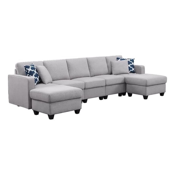 Five Seat Fabric Linen Modular Sofa with Two Ottoman-Light Gray