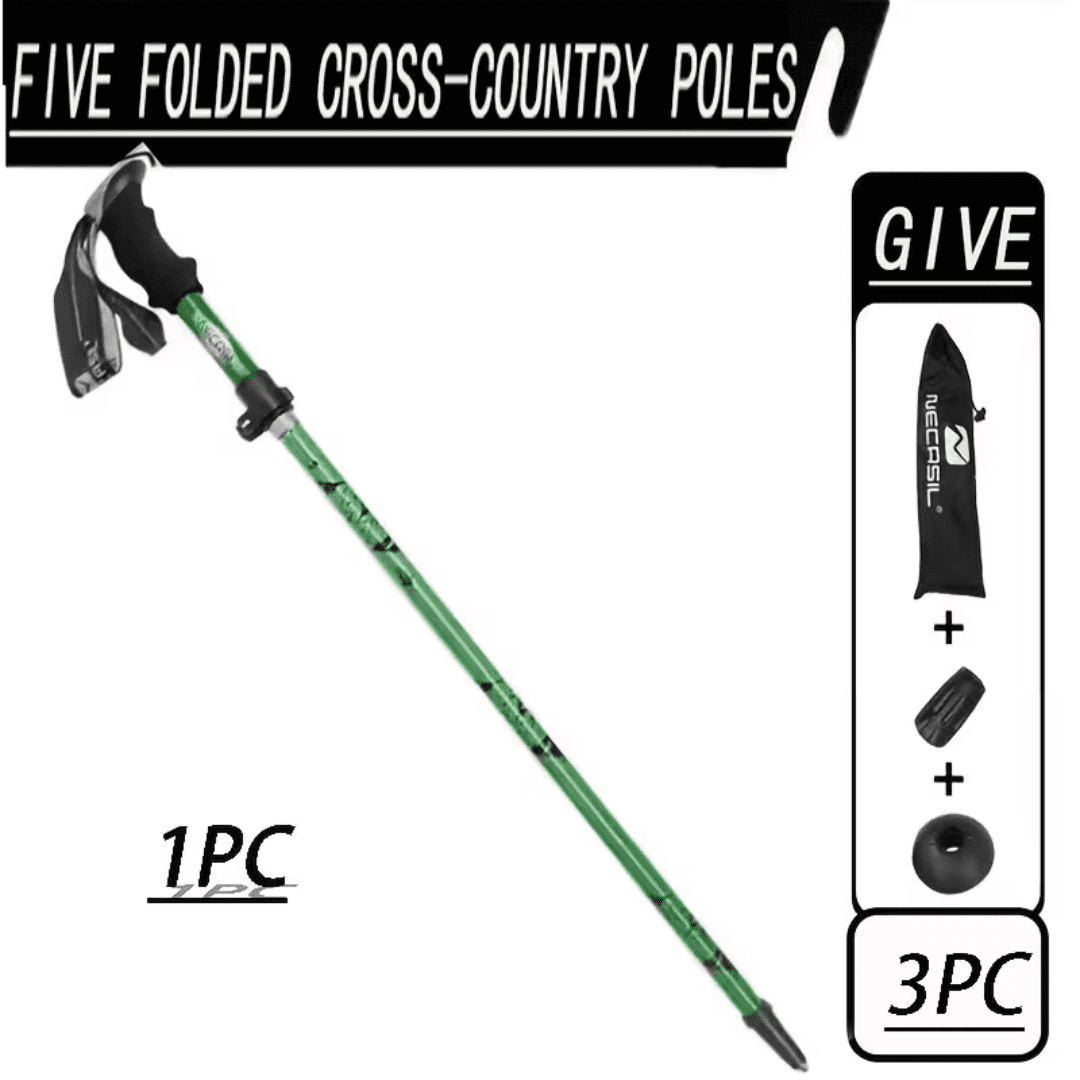 Five Section Folding Trekking Pole For Hiking And Walking, Green