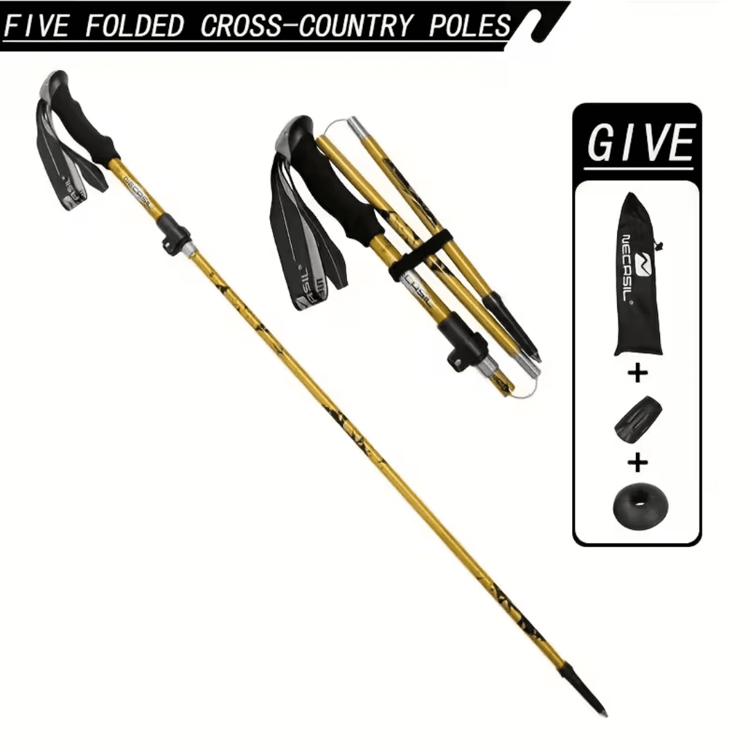 Five Section Folding Trekking Pole For Hiking And Walking, Yellow