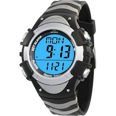 Five Senses Atomic English Talking Watch for Seniors Men and Women Talking with Day-Date Loud Alarm Clock with LCD Screen for Visually Impaired (Silver)