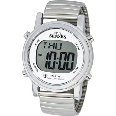 Five Senses Atomic Talking Watch - Sets Itself Senses Metal Easy-to-Read Talking Watch Alarm For Elderly Seniors Hard of Hearing Vision Impaired (1021)