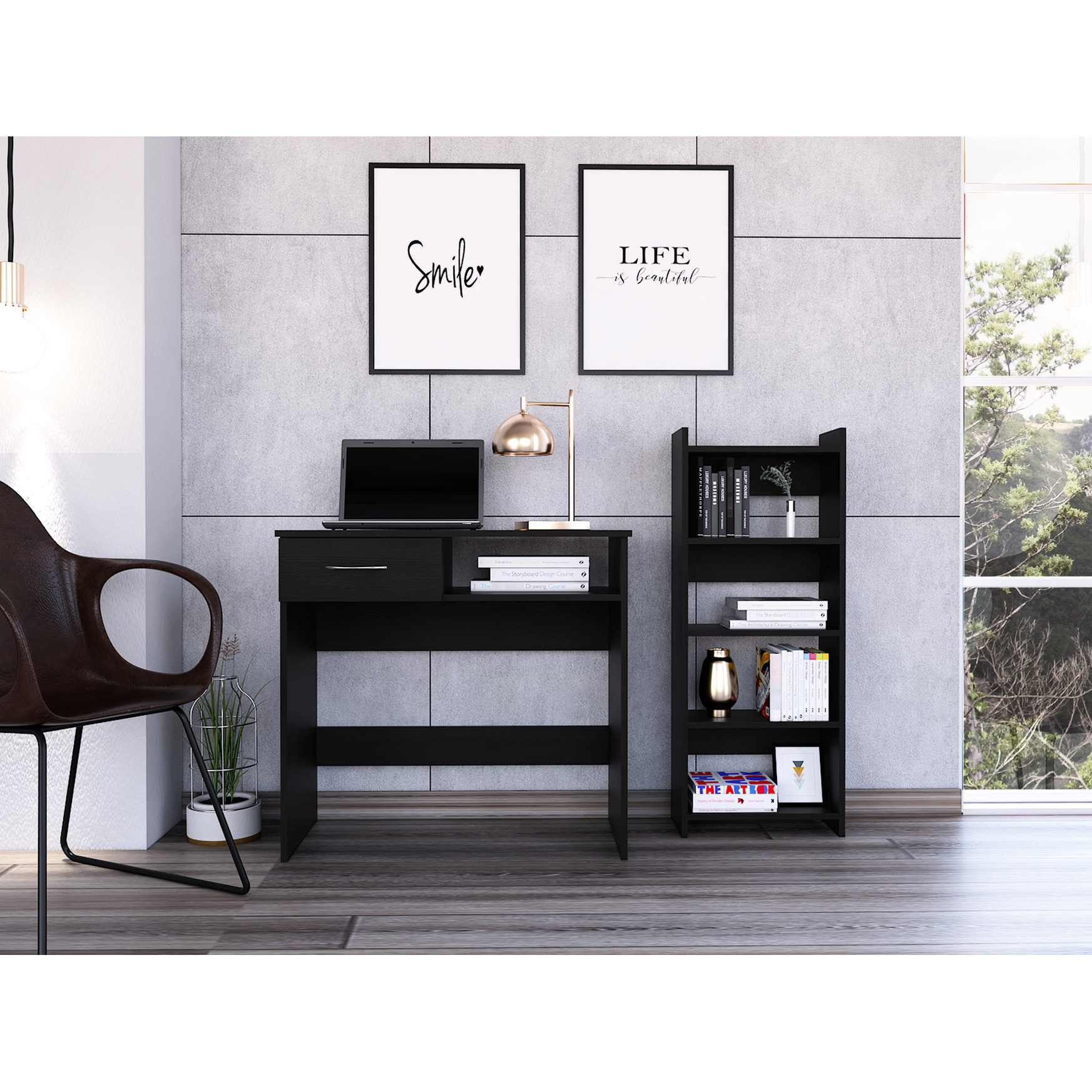 Five - Shelf Bookcase and Computer Desk - Bedroom - Friendly ...
