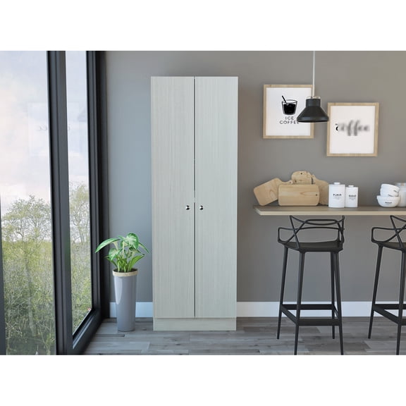 Five Shelf Double Door Pantry Cabinet In Beige, Made Of Particle Board, 78 In. Package Depth