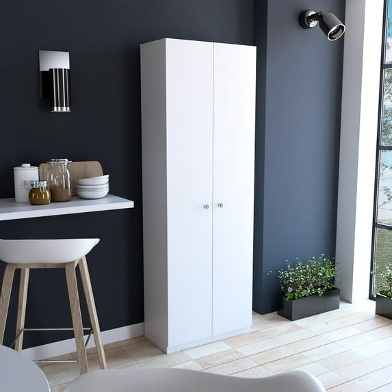 Five - Shelf White Storage Cabinet | Ideal for Utility Room Storage | Keep Your Supplies in Order