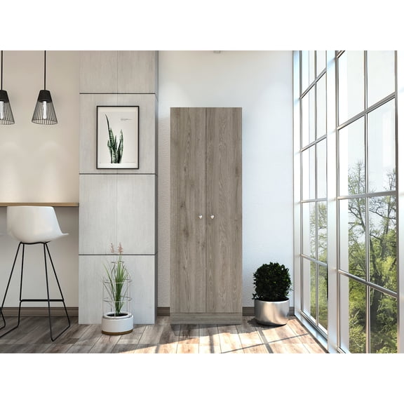 Five Shelves Cabinet - 70" High In Gray For Modern Kitchen 69.68" With Spacious