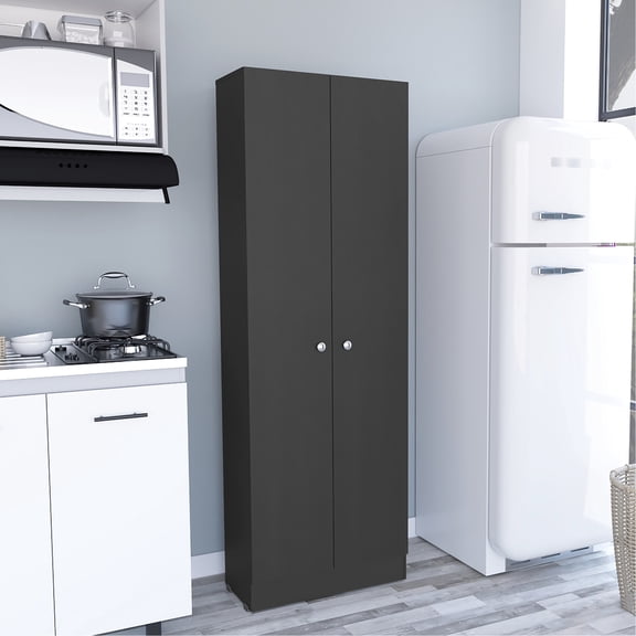 Five - Shelves - Double Door - Black - Multistorage - Extra Storage - In Garage, Laundry, Living Room or Kitchen - Meet Various Storage Needs